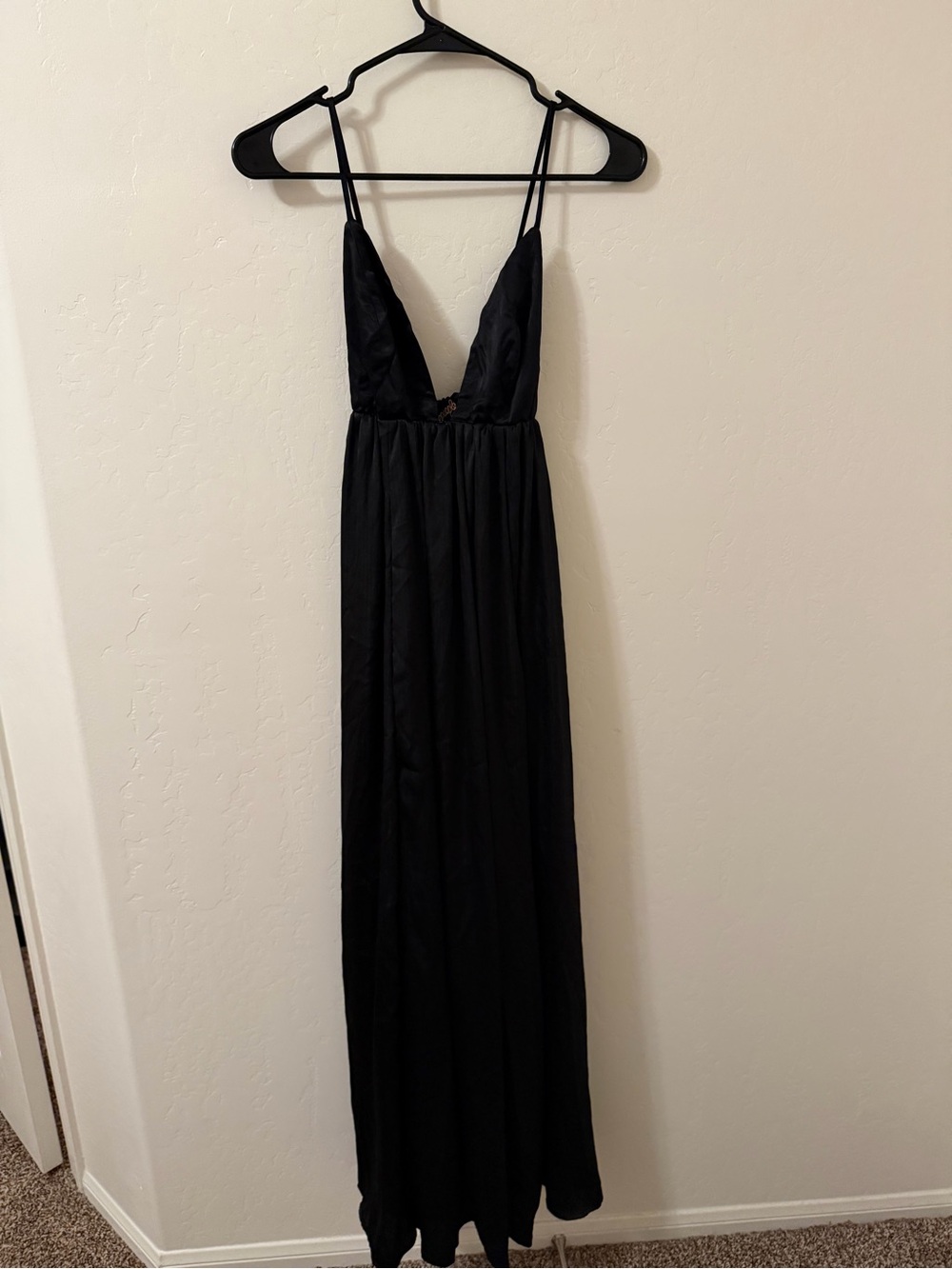 Free People Black Deep V Spaghetti-Strap Maxi Dress